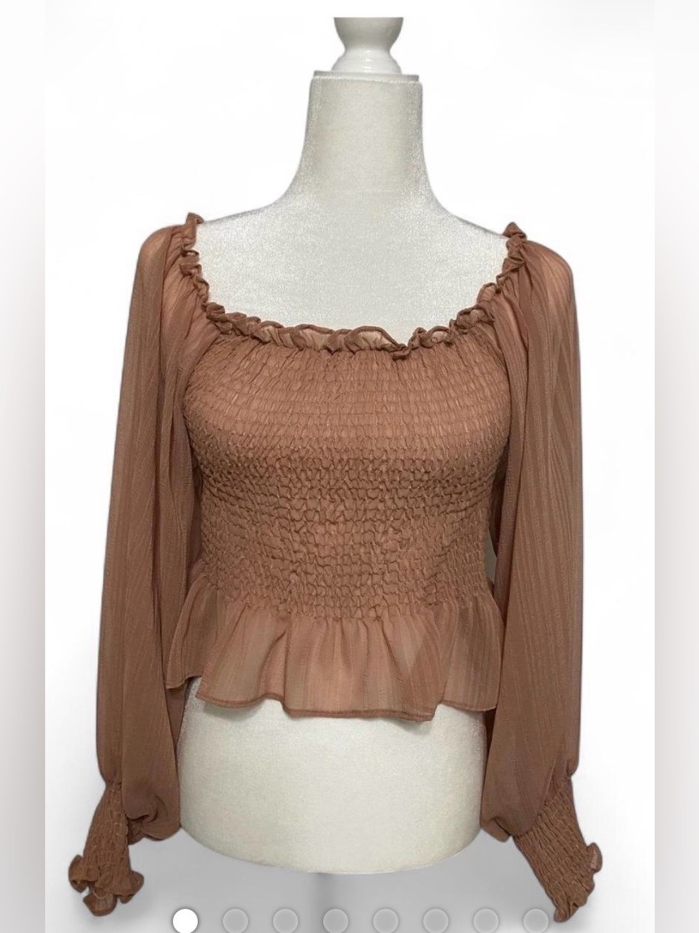 Nasty Gal Dusty Rose Smocked Peasant Blouse Size 8